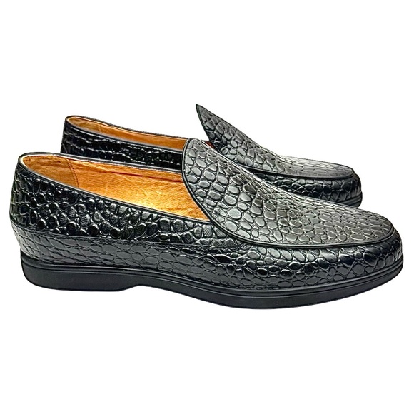 Marc Nolan Men\'s Alessandro Black Croc Leather Venetian Loafers Size 8 Medium main image 9